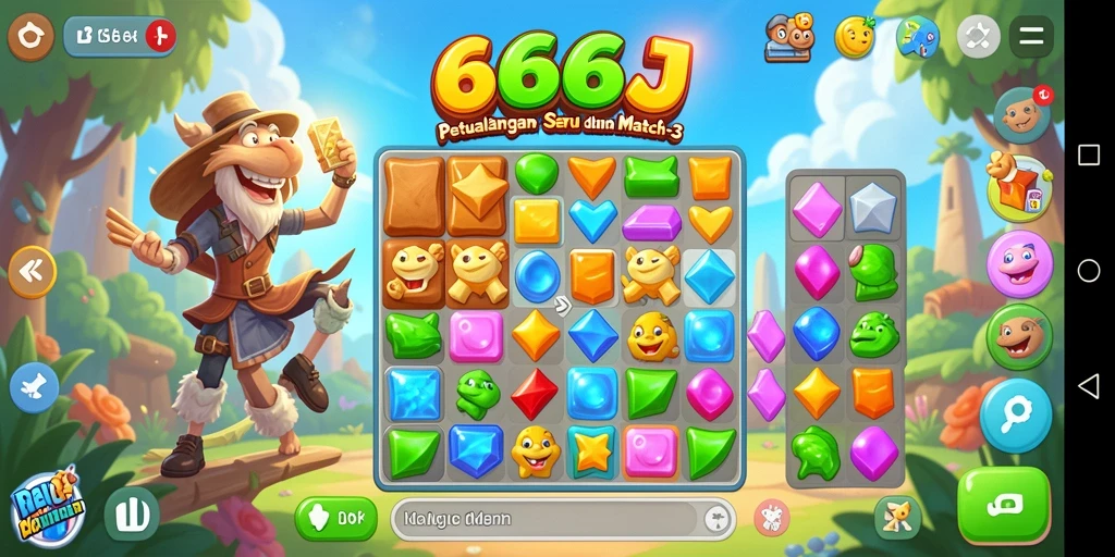 Screenshot dari gameplay 666J yang menampilkan kombinasi objek dalam Match-3.