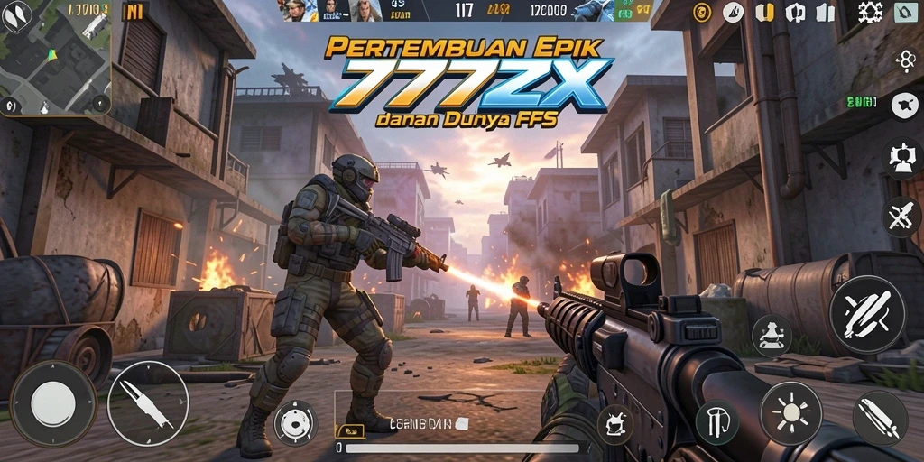 Screenshot gameplay seru dalam 777ZX dengan pertempuran tembak-menembak intens.