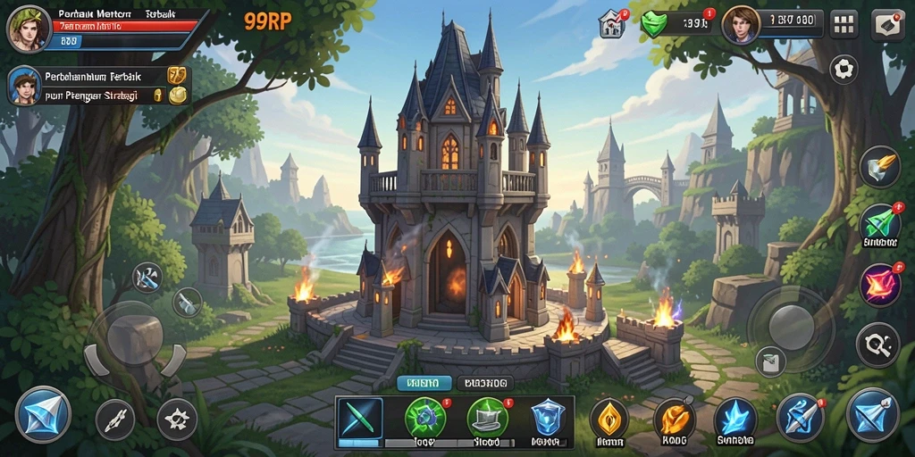Screenshot gameplay menampilkan serangan musuh dan strategi pertahanan menara.
