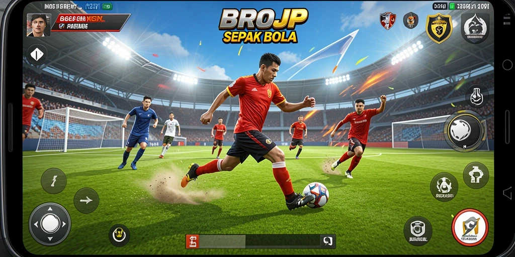 Tampilan gameplay BROJP yang menegangkan dan realistis dalam sepak bola.