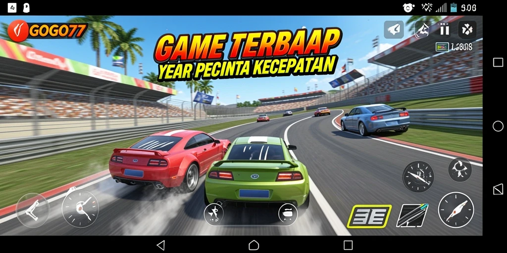 Tampilan permainan GOGO77 dengan mobil balap dan trek yang menegangkan.