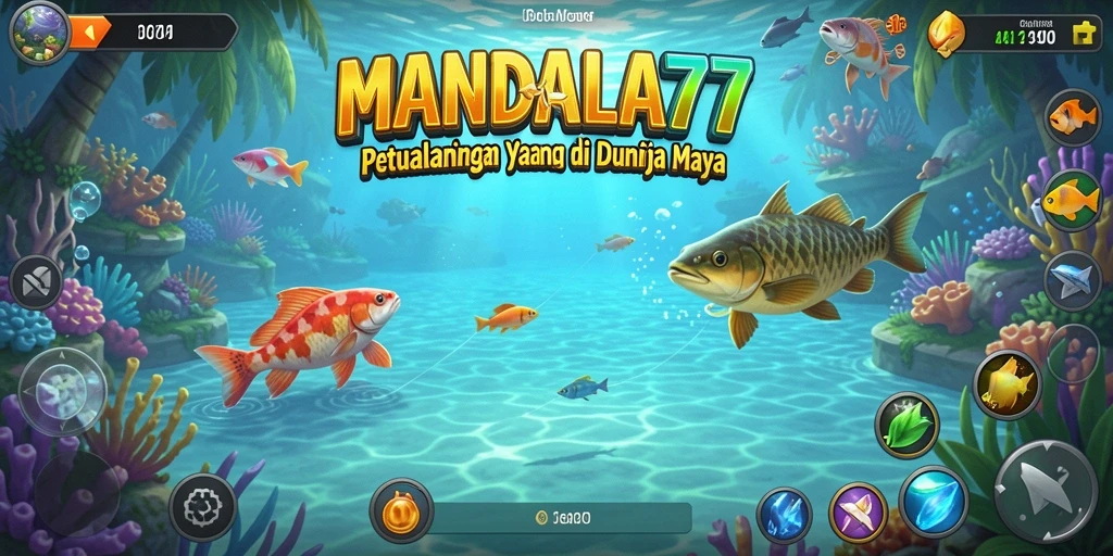 Tampilan screenshot gameplay MANDALA77 yang seru saat memancing ikan.