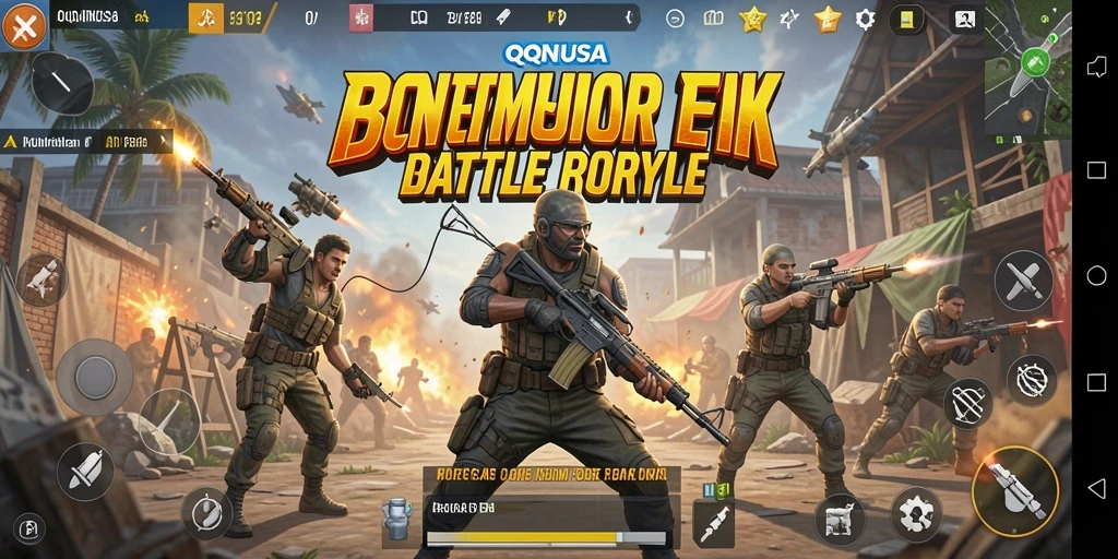 Gameplay intens dari QQNUSA di arena Battle Royale.