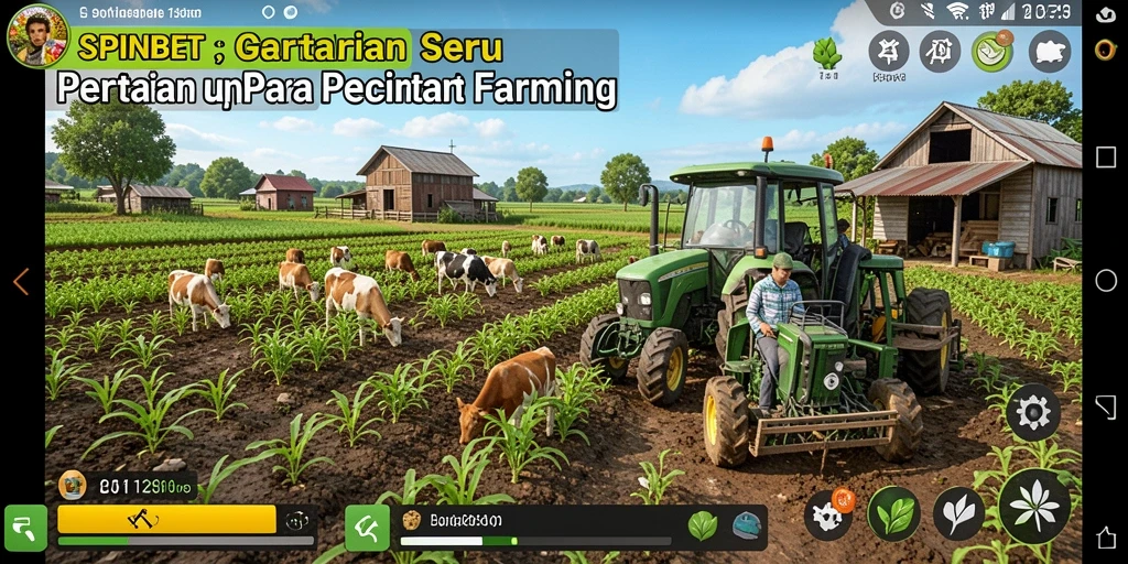 Tangkapan layar utama SPINBET menampilkan ladang subur dengan beragam tanaman.