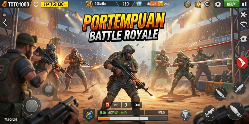 Tangkapan layar TOTO1000 menampilkan aksi intens dalam pertarungan Battle Royale.